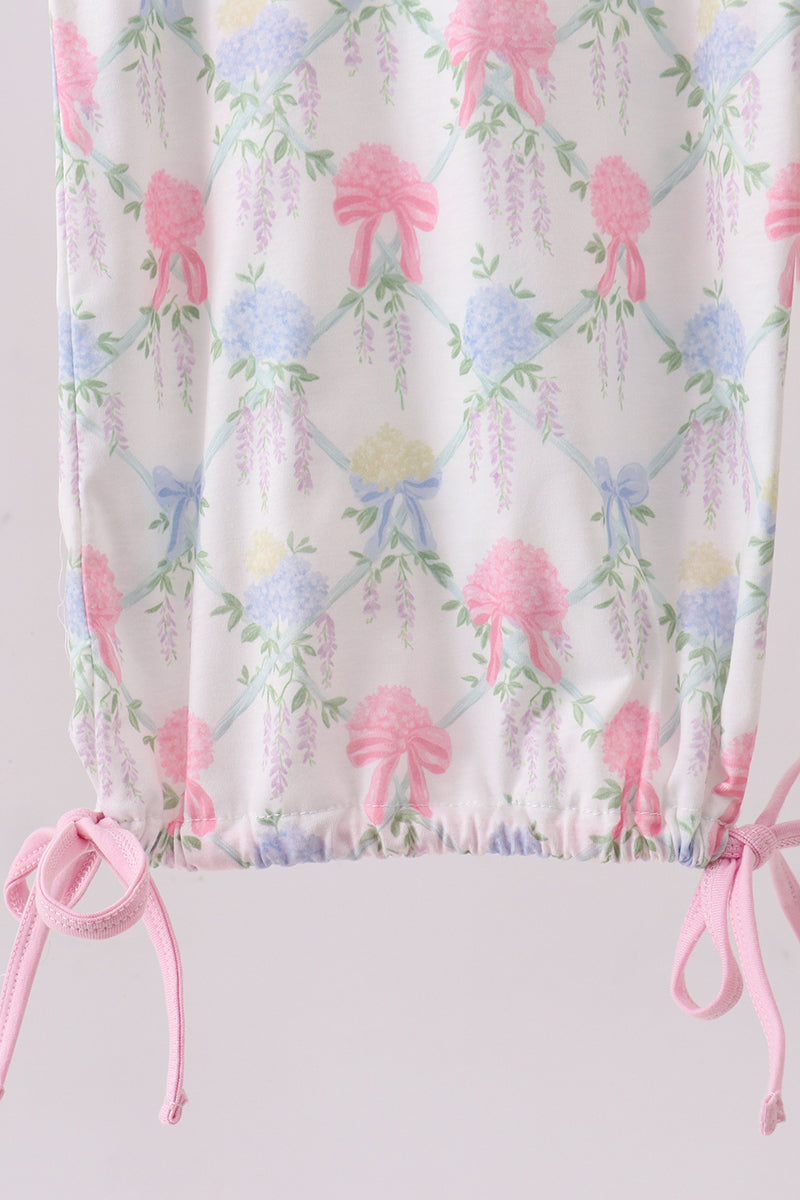 Floral print sister embroidery gown