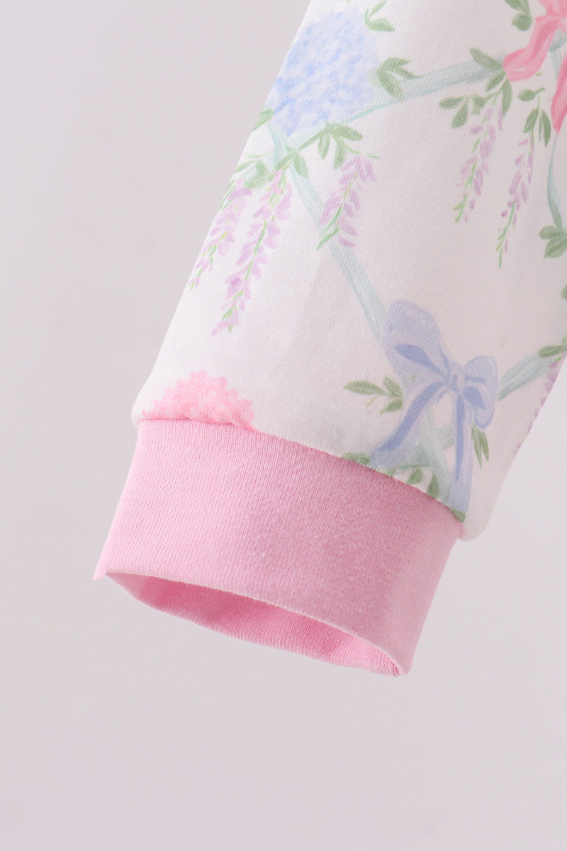 Floral print sister embroidery gown