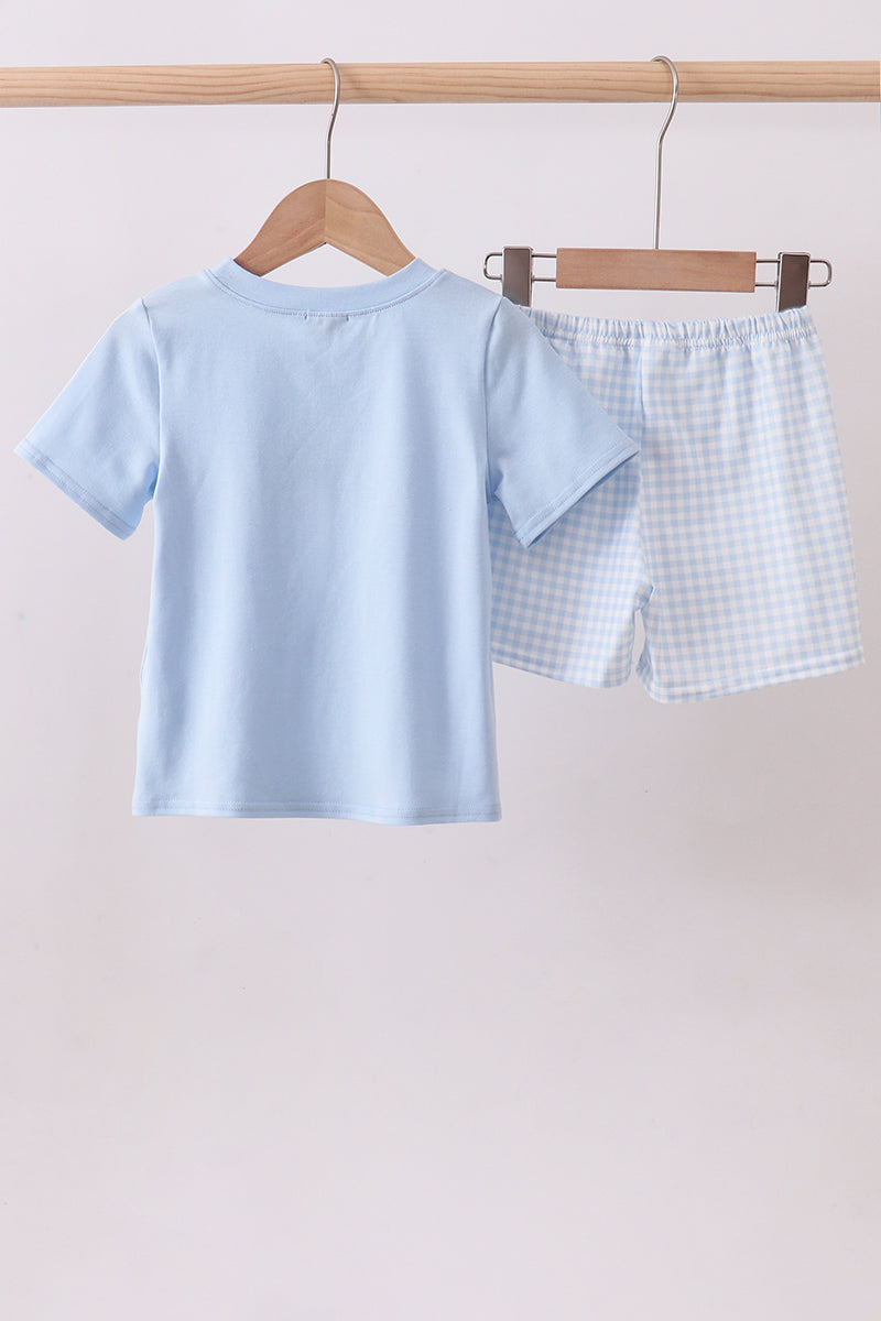 Blue big brother embroidery shorts set