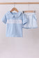 Blue brother smocked shorts set