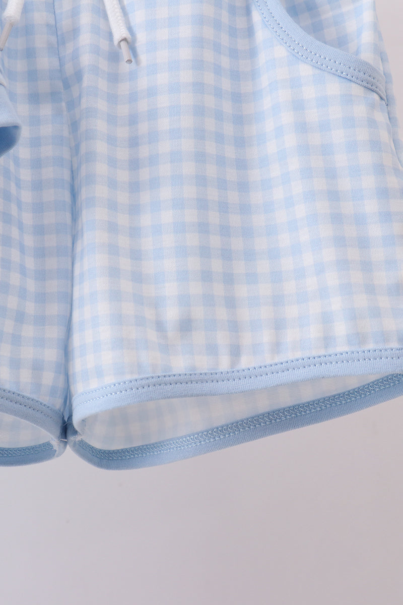 Blue brother smocked shorts set