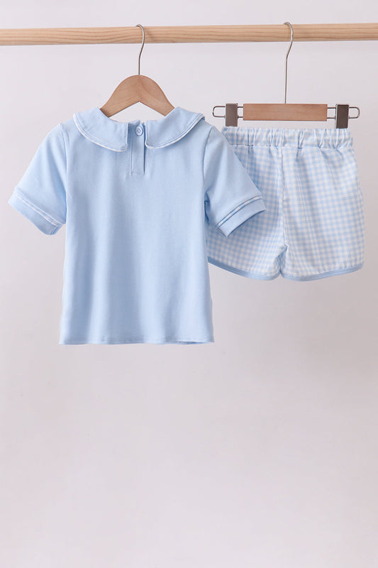 Blue brother smocked shorts set