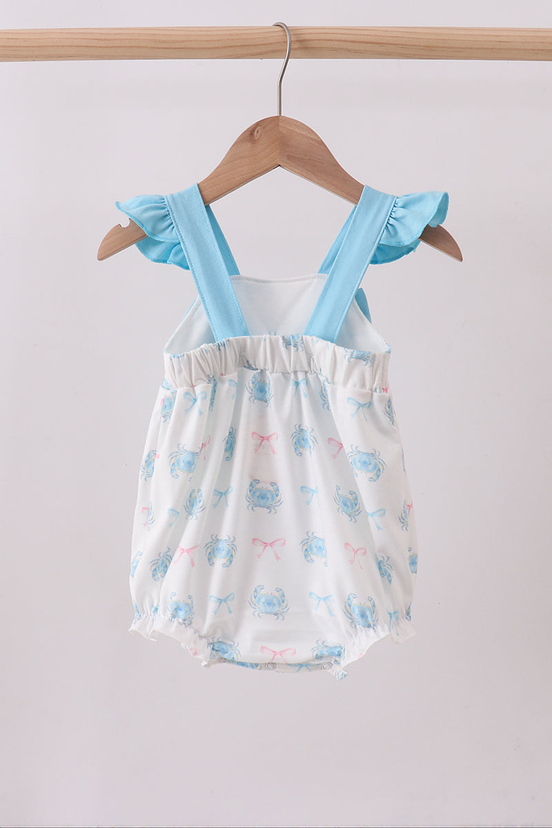 Blue crab print bow ruffle bubble