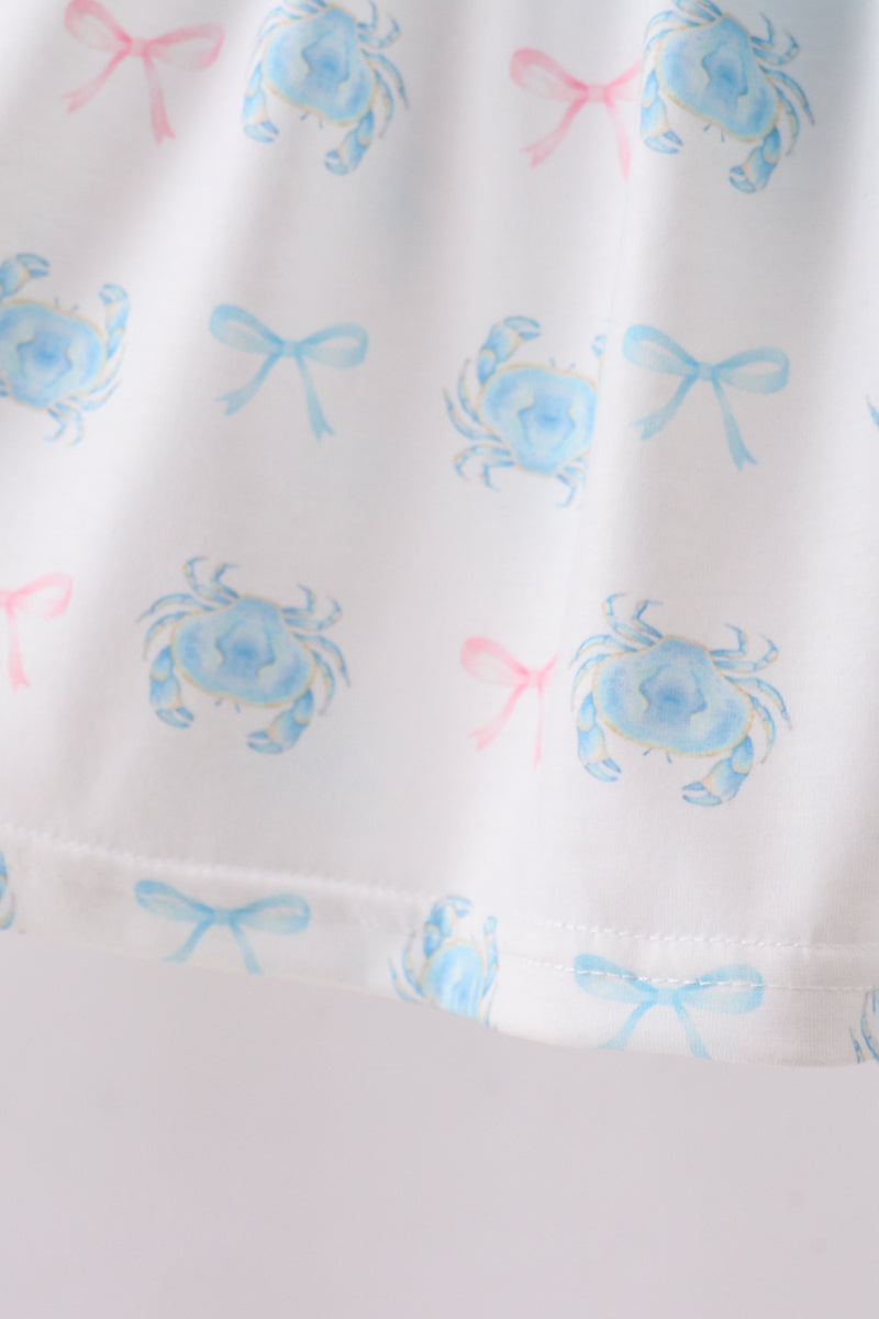 Blue crab print bow ruffle shorts set