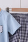 Blue sailboat embroidery gingham shorts set