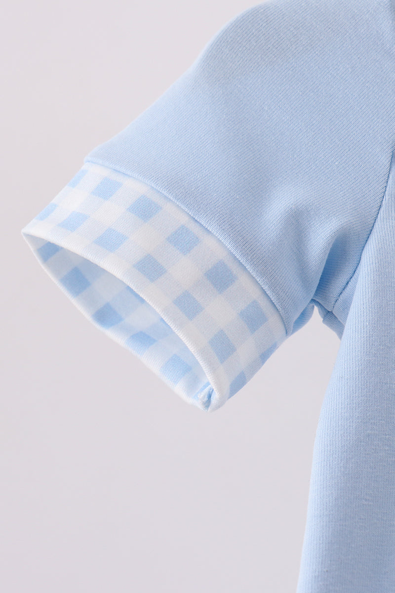 Blue tractor applique romper