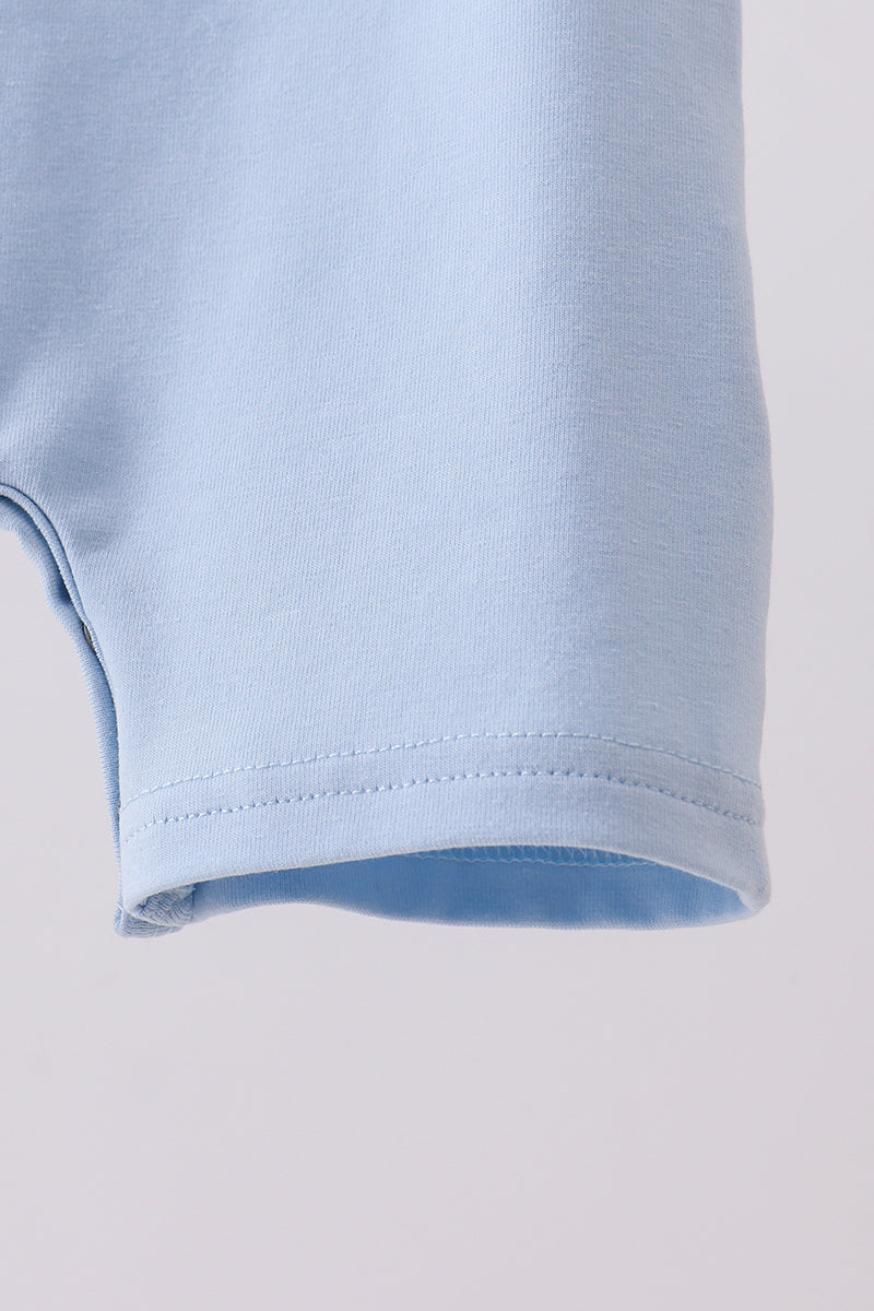 Blue tractor applique romper