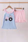 Blue tractor applique ruffle shorts set