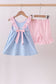 Blue tractor applique ruffle shorts set