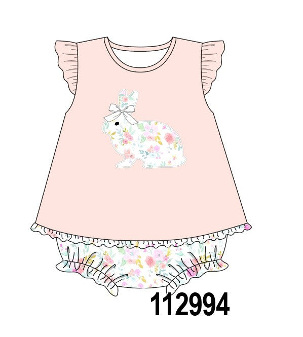 Pink floral bunny applique romper