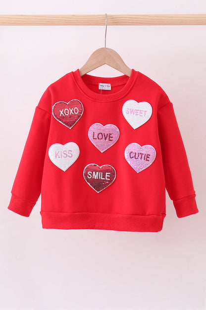 Red heart love smile sequin fleece mom&me sweatshrit