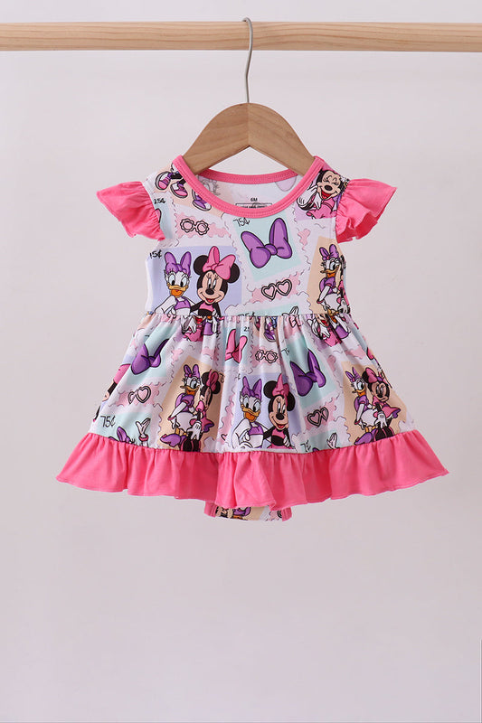 Pink character bamboo ruffle romper