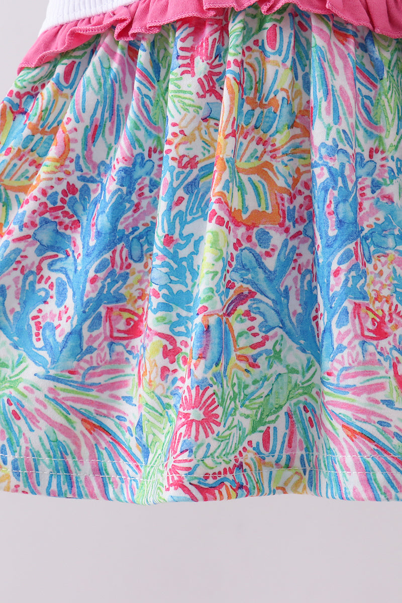 Pink character smocked ruffle bloomer set