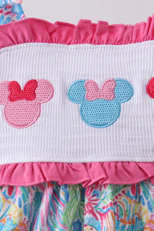 Pink character smocked ruffle dress