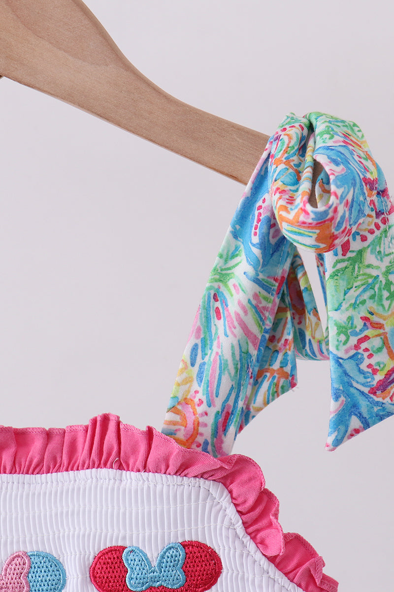 Pink character smocked ruffle dress