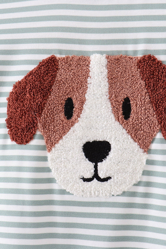 Gray stripe puppy french knot romper