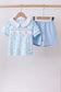 Blue bunny smocked peter pan collar shorts set