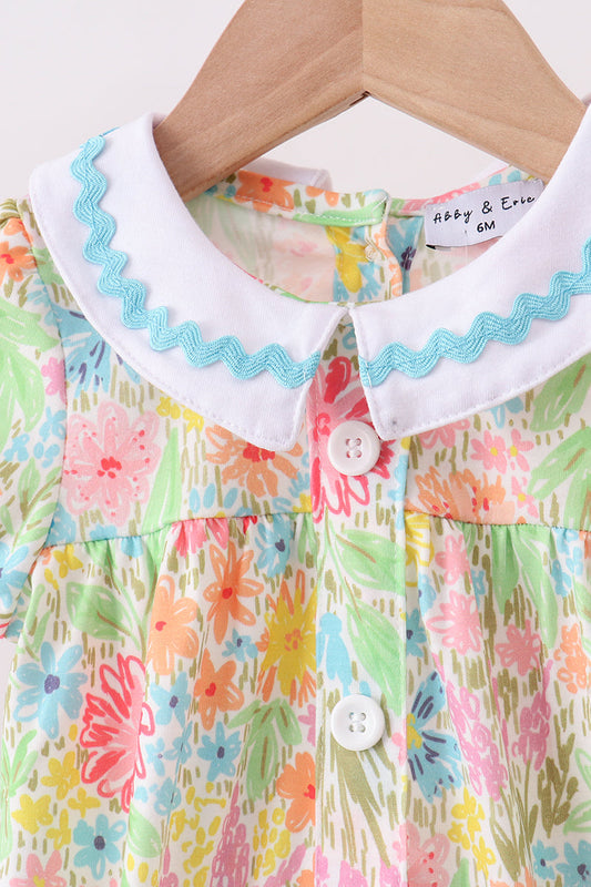 Pink floral print puff sleeve bubble