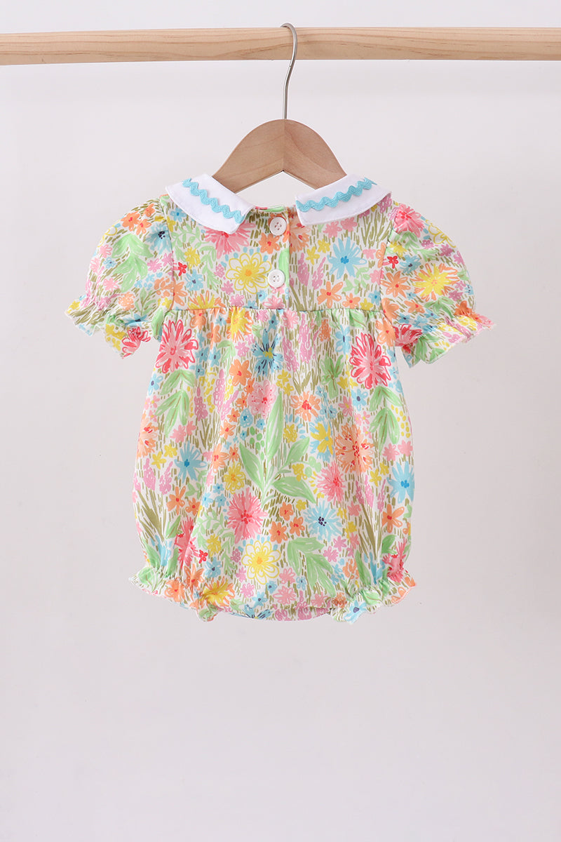 Pink floral print puff sleeve bubble