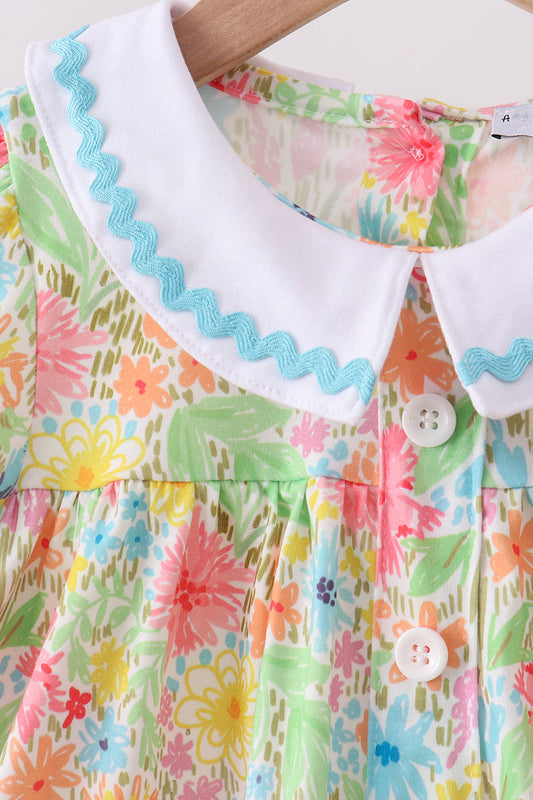 Pink floral print puff sleeve ruffle shorts set