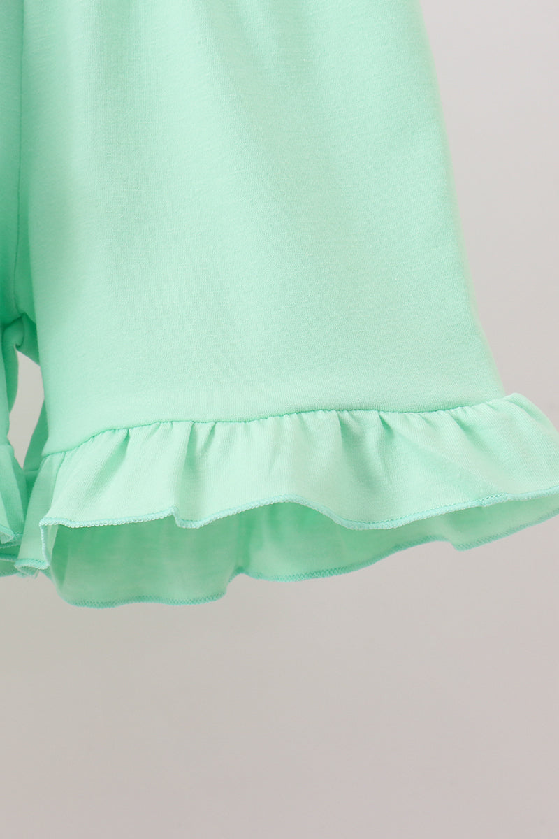 Pink floral print puff sleeve ruffle shorts set