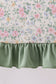 Green floral print bow ruffle dress