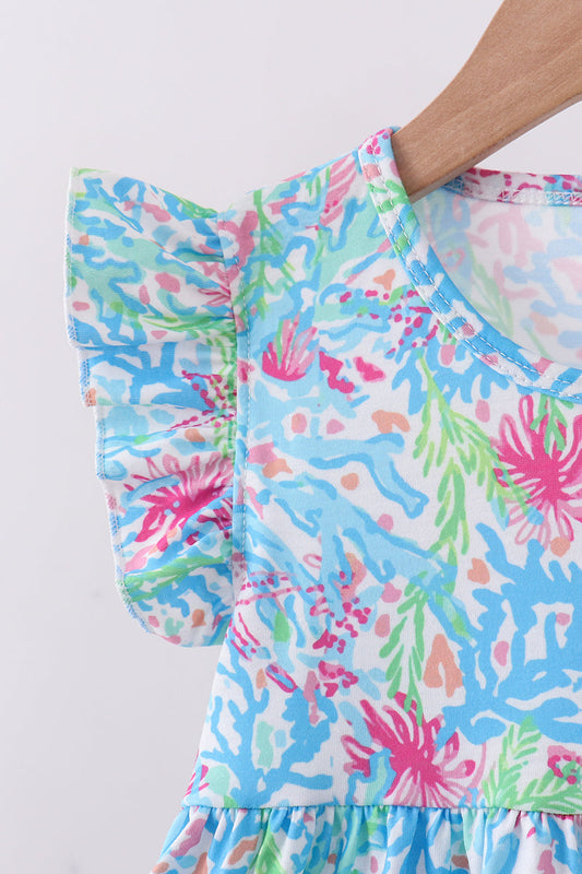 Mint island bloom 2pc ruffle shorts set