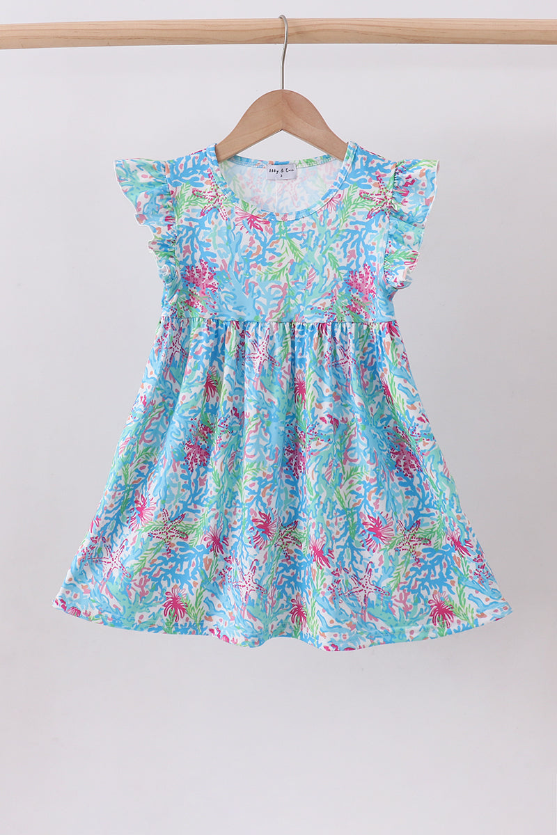 Mint island bloom ruffle dress