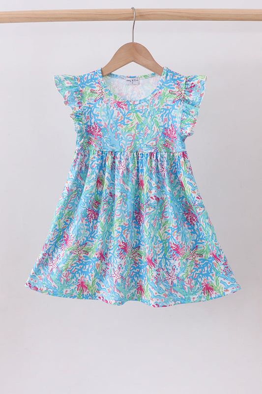 Mint island bloom ruffle dress