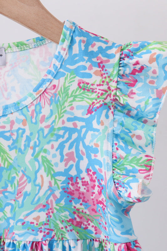 Mint island bloom ruffle dress