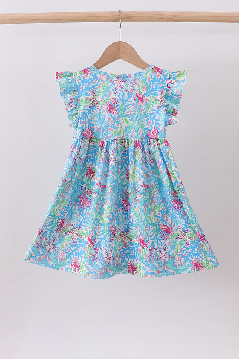 Mint island bloom ruffle dress