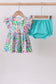 Blue bright floral ruffle bloomer set