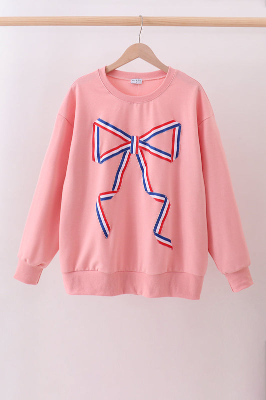 Peach Patriotic hand-sewn bow mom&me sweatshirt