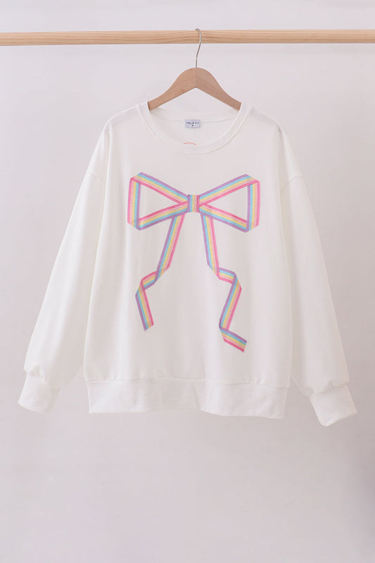 Cream Patriotic hand-sewn bow mom&me sweatshirt