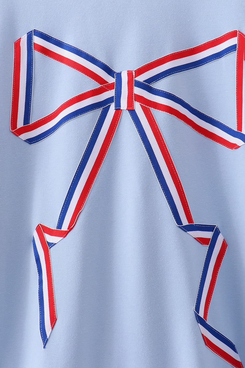 Blue Patriotic hand-sewn bow mom&me sweatshirt