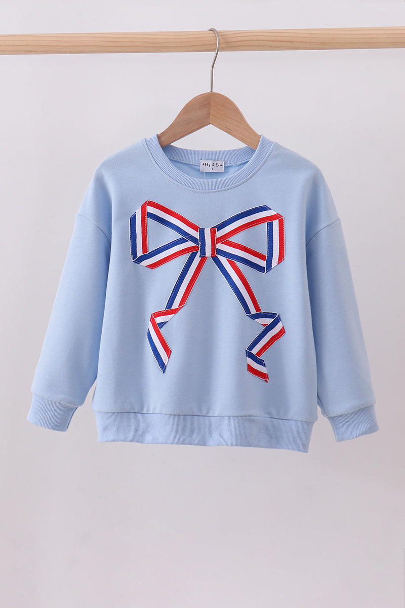Blue Patriotic hand-sewn bow mom&me sweatshirt