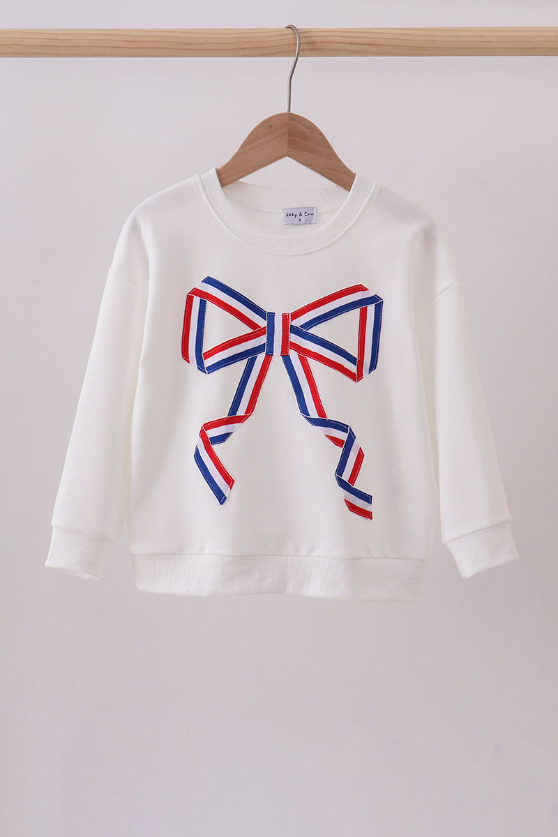 Cream Patriotic hand-sewn bow mom&me sweatshirt