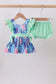 Blue marine creature print ruffle bloomer set