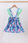 Blue marine creature print ruffle dress