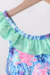 Blue marine creature print ruffle 2pc swimsuit