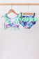 Blue marine creature print ruffle 2pc swimsuit