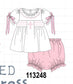 White cross smocked ruffle bloomer set