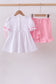 White cross smocked ruffle shorts set