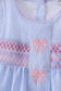 Blue seersucker bow smocked ruffle shorts set
