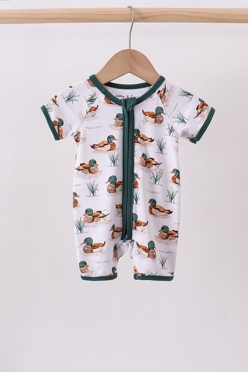 Green duck print bamboo romper