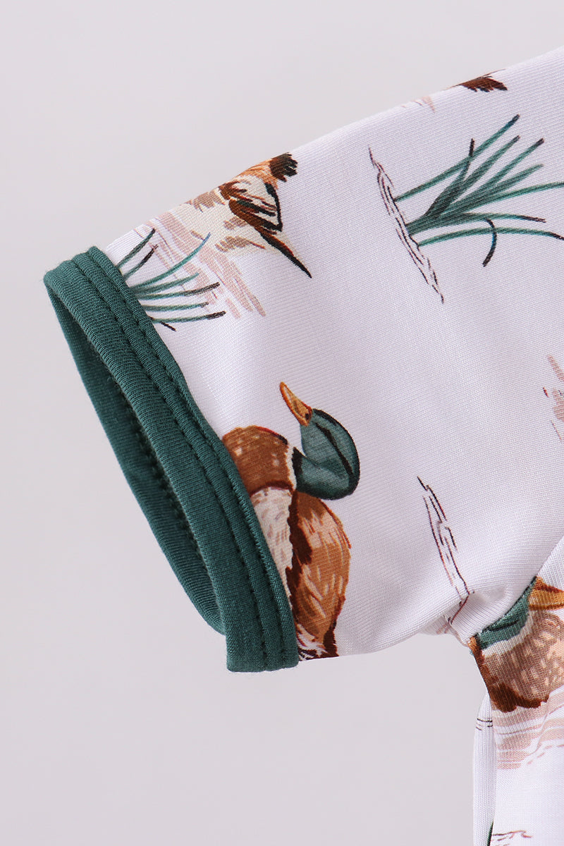 Green duck print bamboo romper