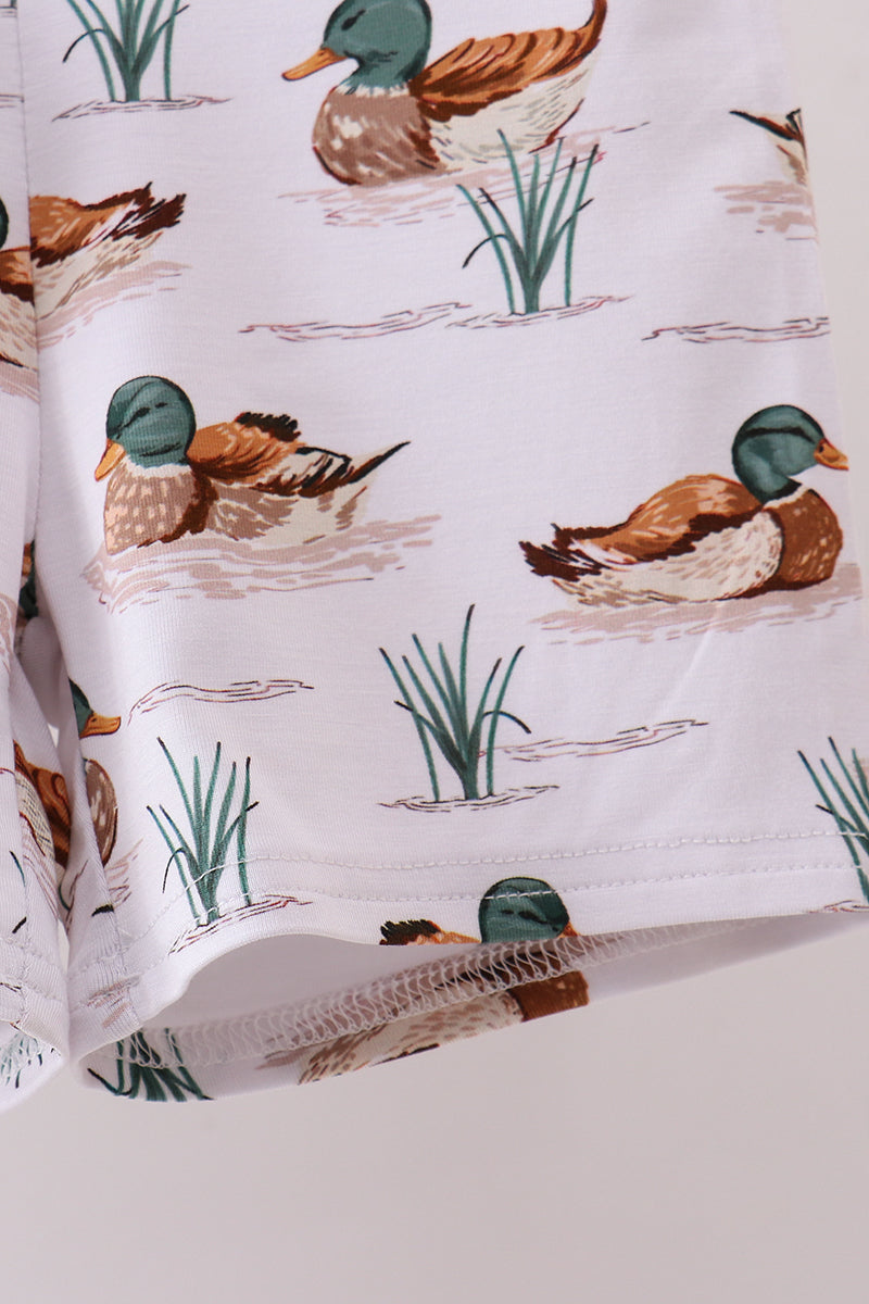 Green duck print bamboo shorts set