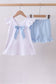 Blue character fireworks embroidery gingham ruffle shorts set
