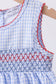 Blue flag smocked woven gingham dress