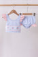 Blue stripe seersucker crab embroidery 2pc ruffle swimsuit